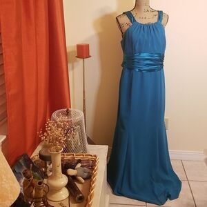 David's Bridal teal chiffon & satin maxi gown dress sz 14